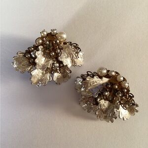 Signed Miriam Haskell Silver and Gold Floral Earrings